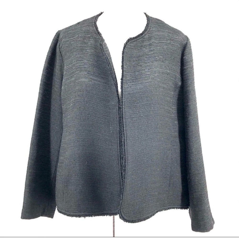 Eileen Fisher Black Tweed Jacket Italian Fabric Silk Lined Medium